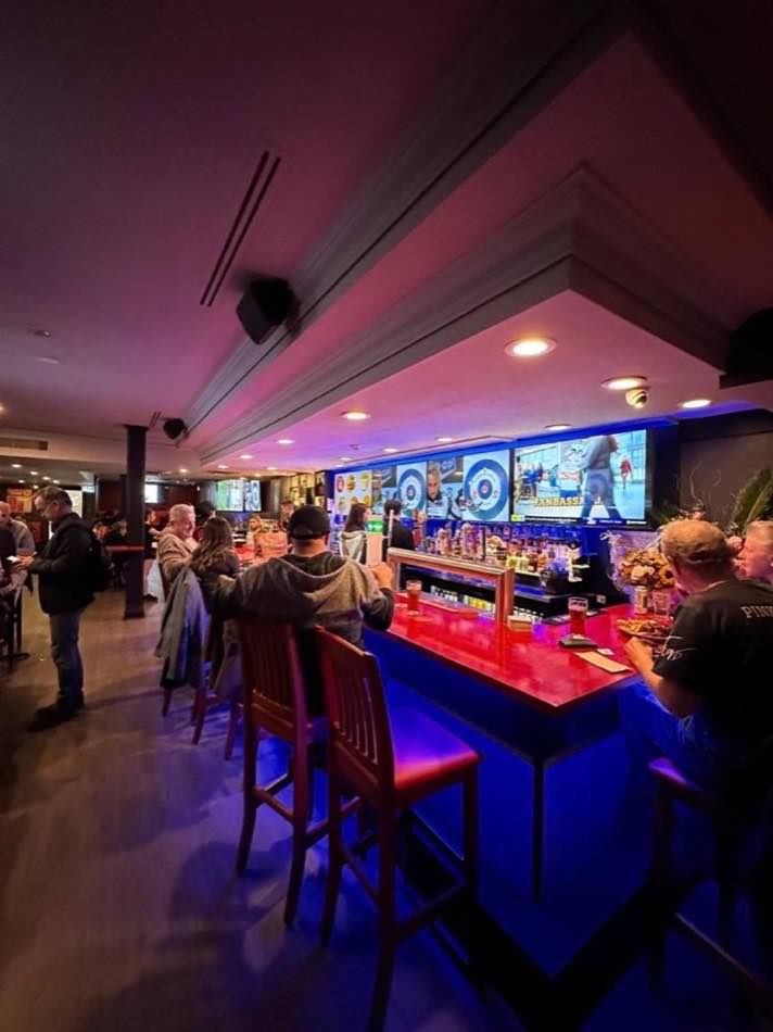 Back bar with liquor display and screens