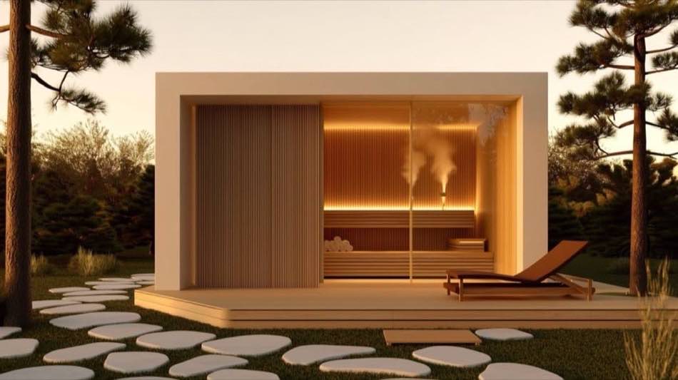 Contemporary garden suite with cedar cladding and glass
