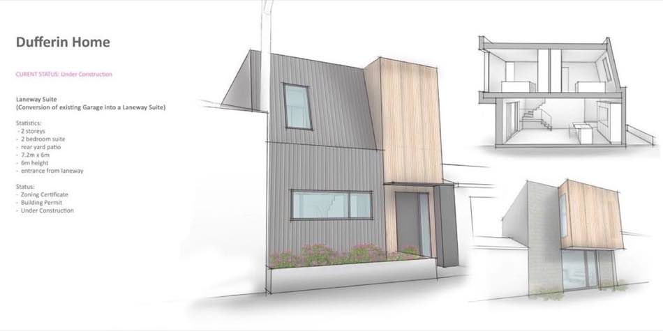 Dufferin Home laneway suite design — garage conversion into a two-storey two-bedroom suite in Toronto